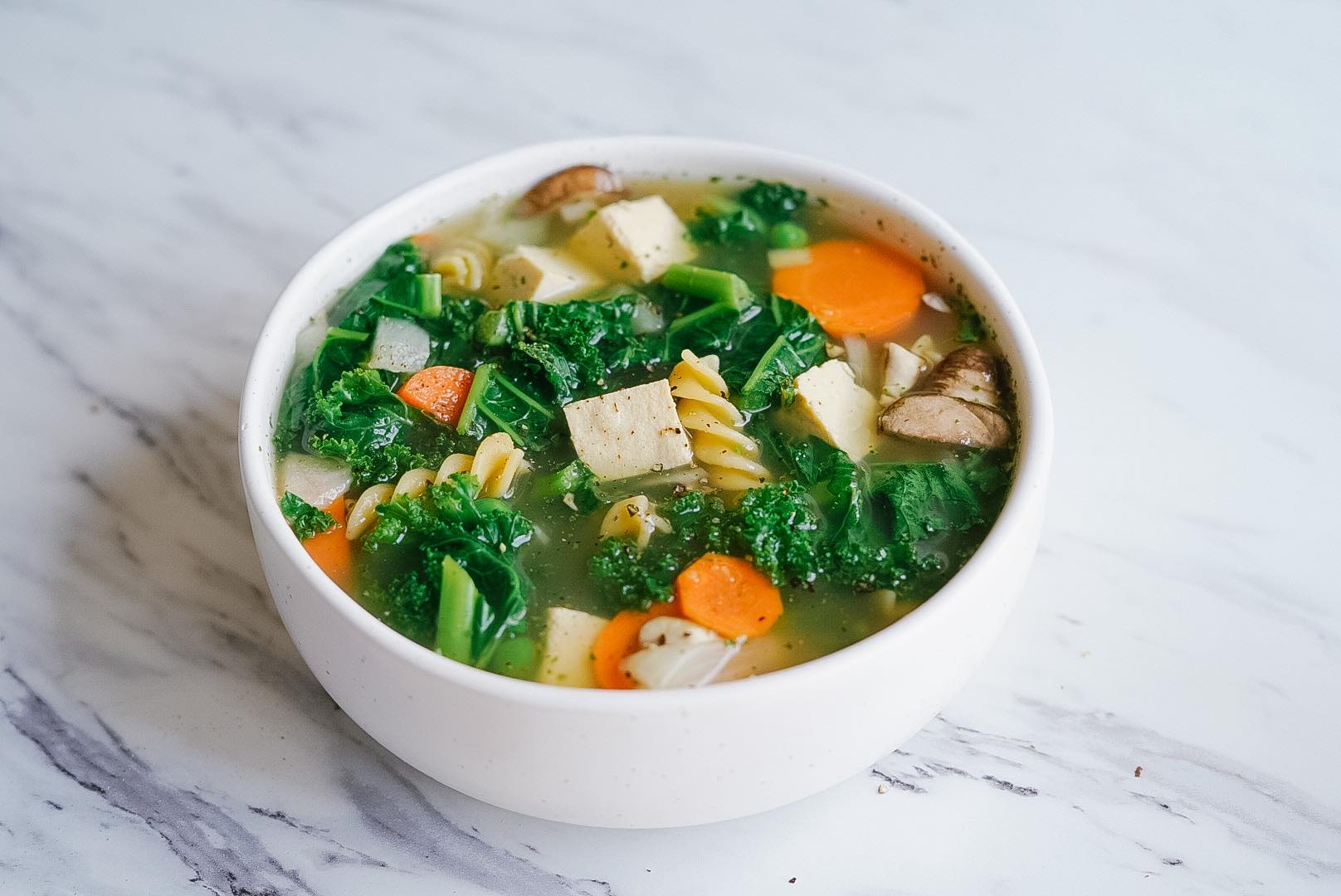 Vegan Chicken Noodle Soup (With Tofu, Kale and Mushrooms)! - PlantYou