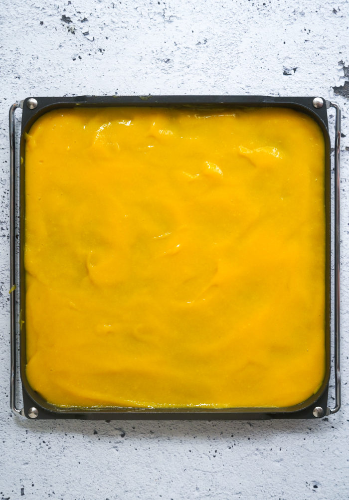 mango puree on a baking sheet