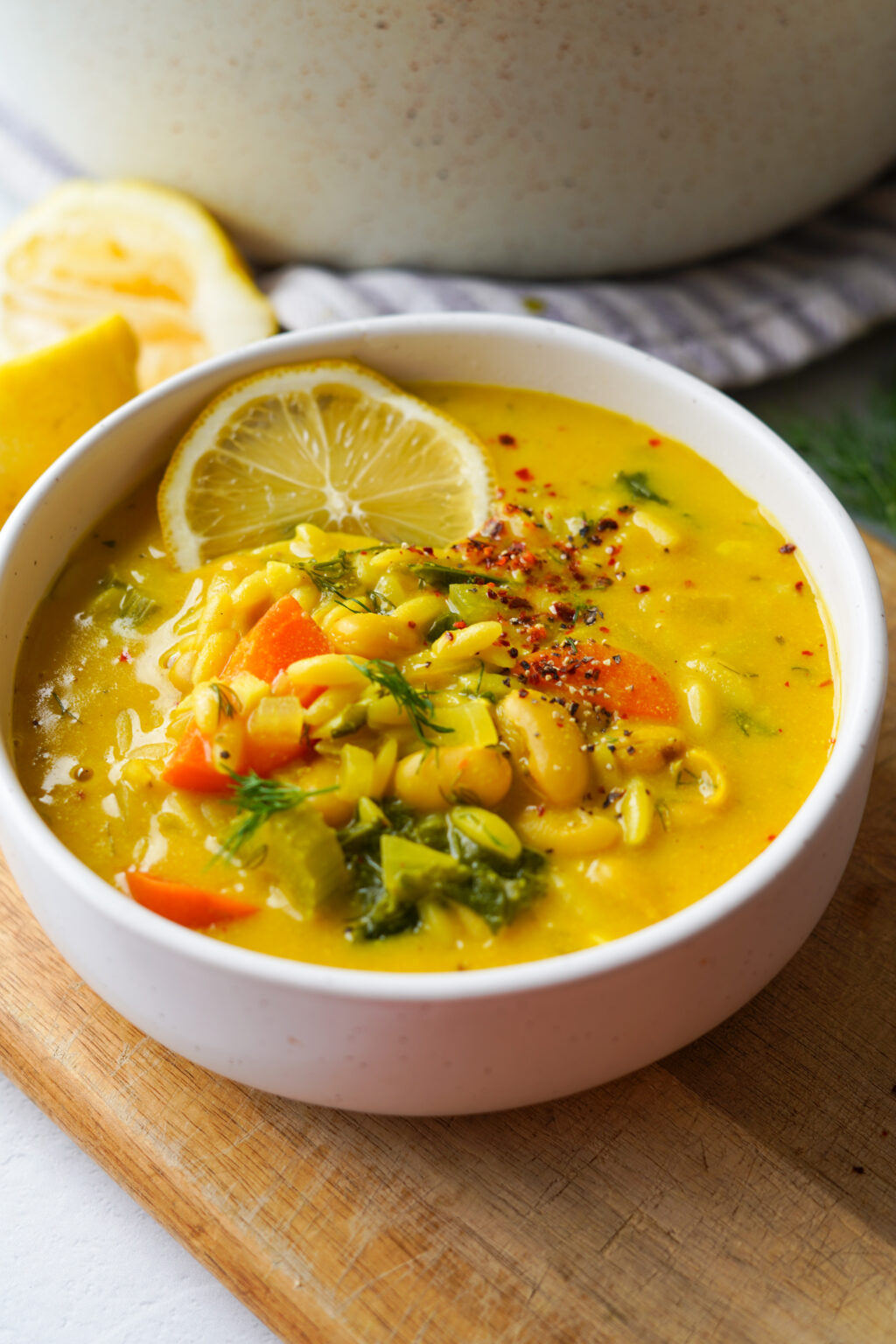 White Bean Soup with Lemon and Orzo (Golden Glow Soup) - PlantYou