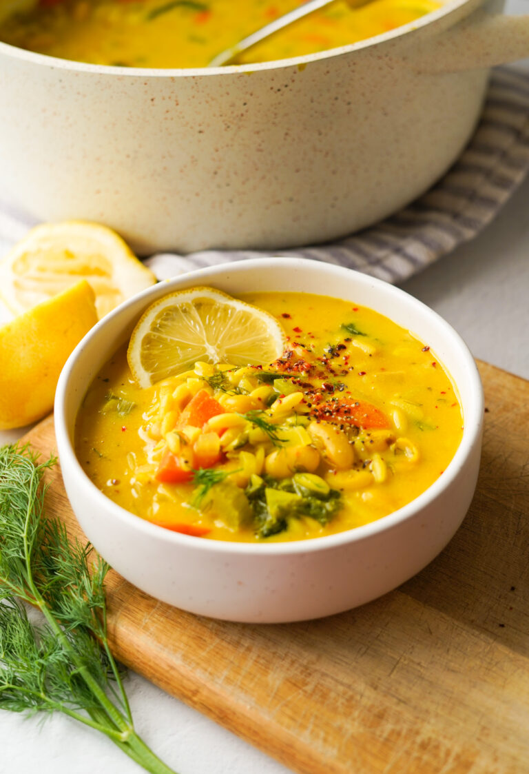 White Bean Soup with Lemon and Orzo (Golden Glow Soup) - PlantYou