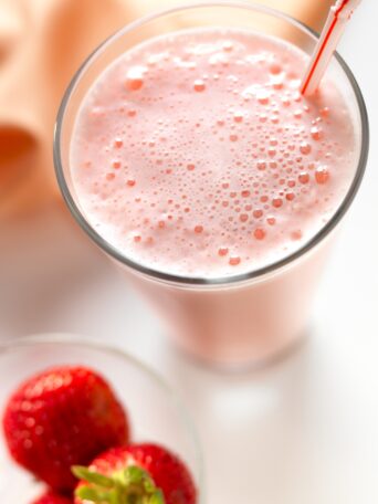 a picture of strawberry milk overhead