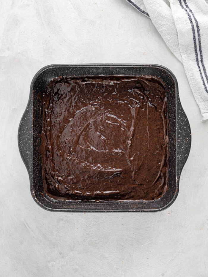 Wacky Cake Depression Era Cake batter in the pan.