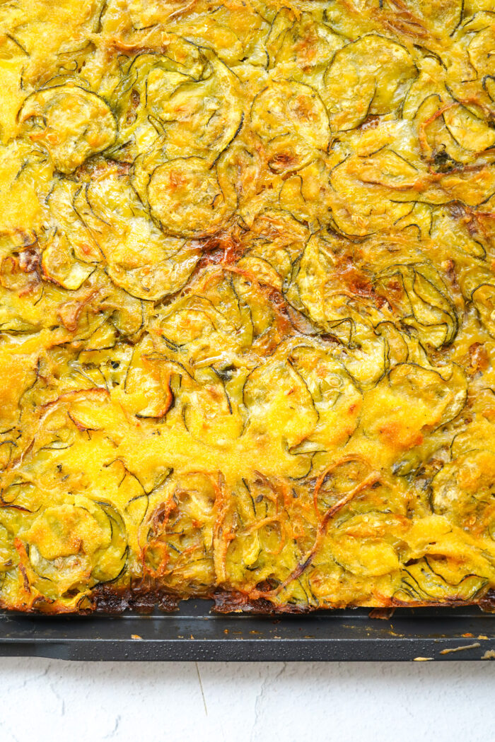 Scarpaccia Zucchini Tart close up from above