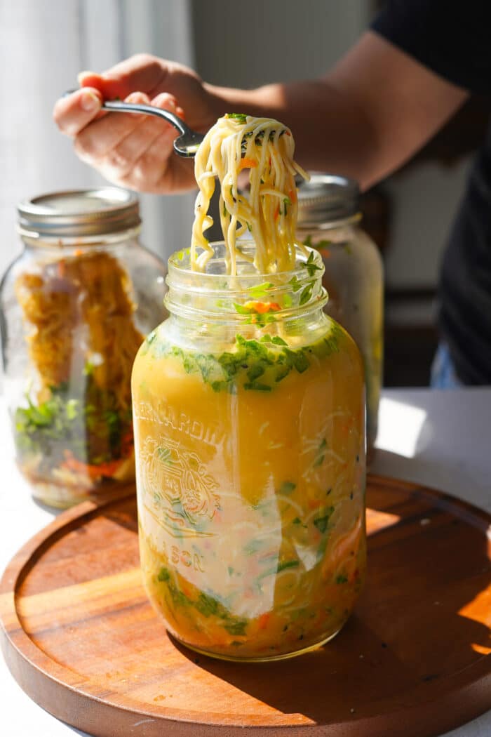 Mason Jar Carrot Noodle Salad w/Sweet Chili Vinaigrette