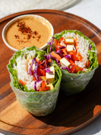 giant spring rolls served with peanut sauce