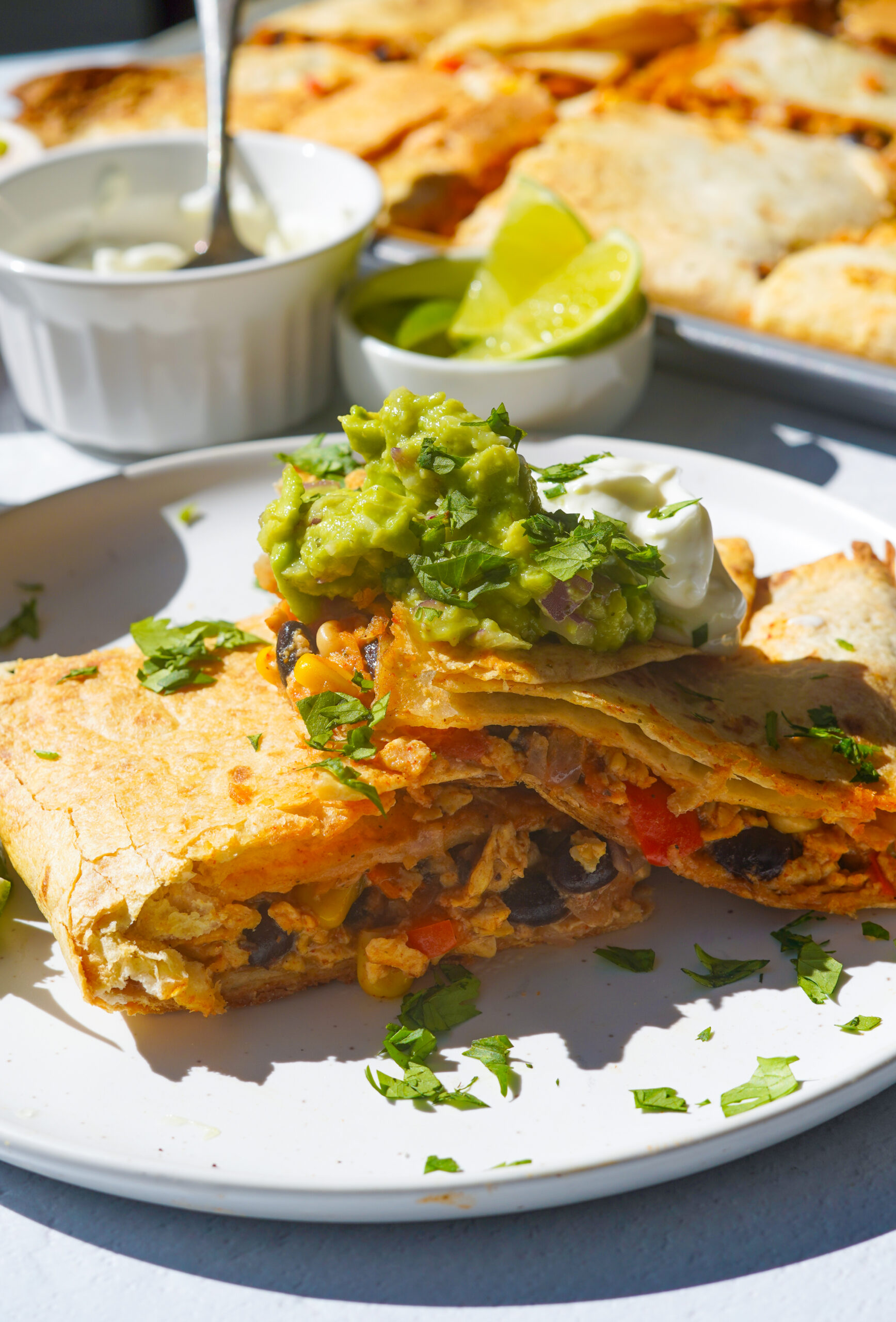 vegan quesadillas served up with guacamole