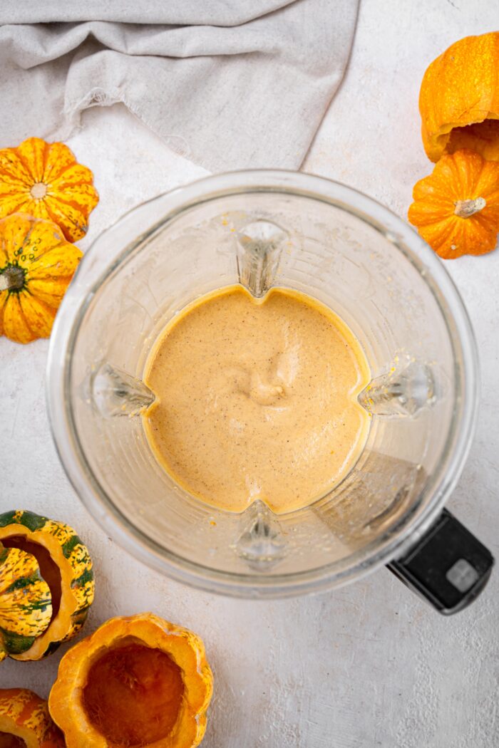 Vegan pumpkin custard blended until smooth and creamy.
