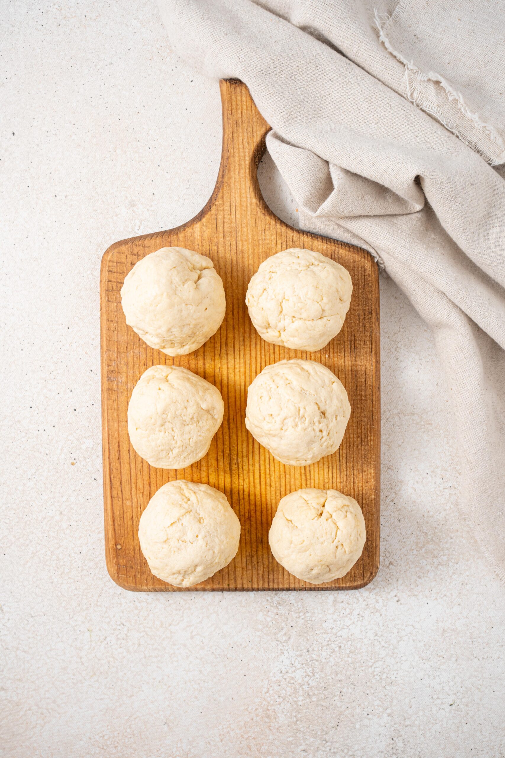 high protein flatbread dough split into six balls