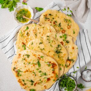 high protein flatbread served with coriander and garlic butter