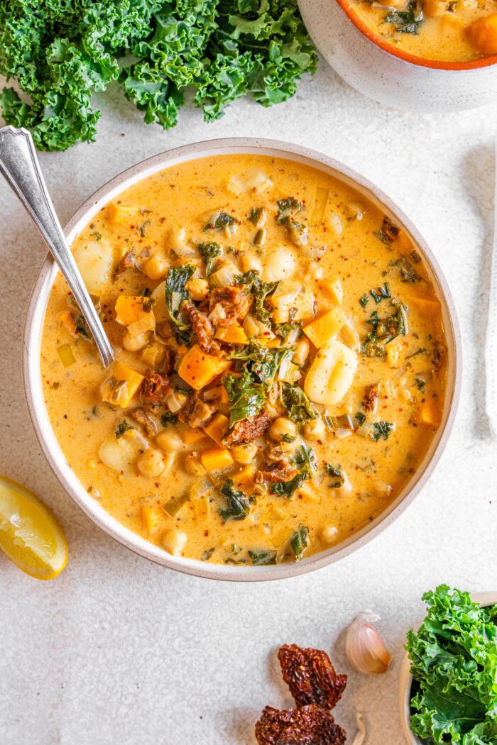 marry me tuscan vegetable soup top down shot