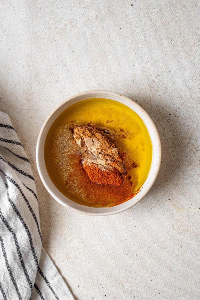 Maple glaze ingredients in a small bowl.