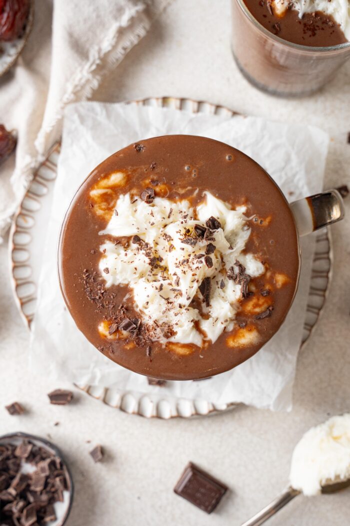 healthy vegan hot chocolate top down shot