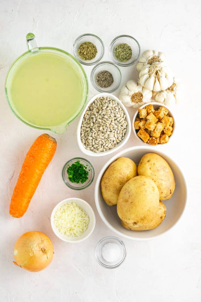 30 clove garlic soup ingredients on the white background