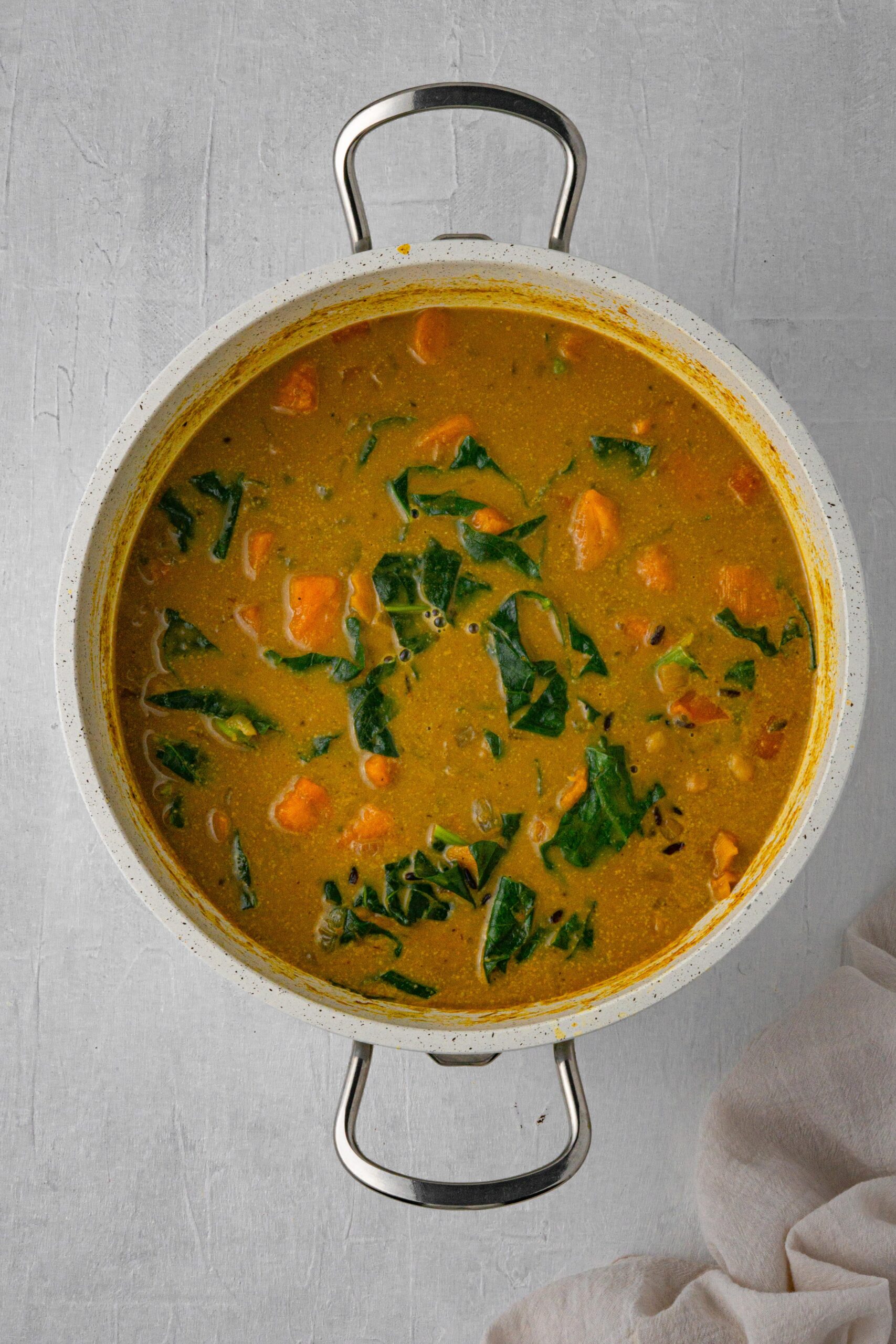 vegan creamy wild rice soup in the pot