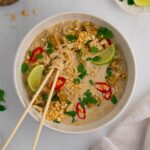 top down view of Peanut butter ramen noodles