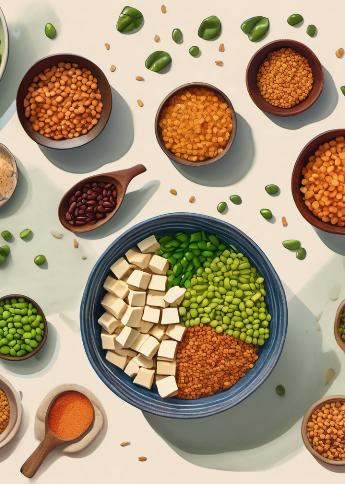 plant based protein sources illustration laid out on a light background