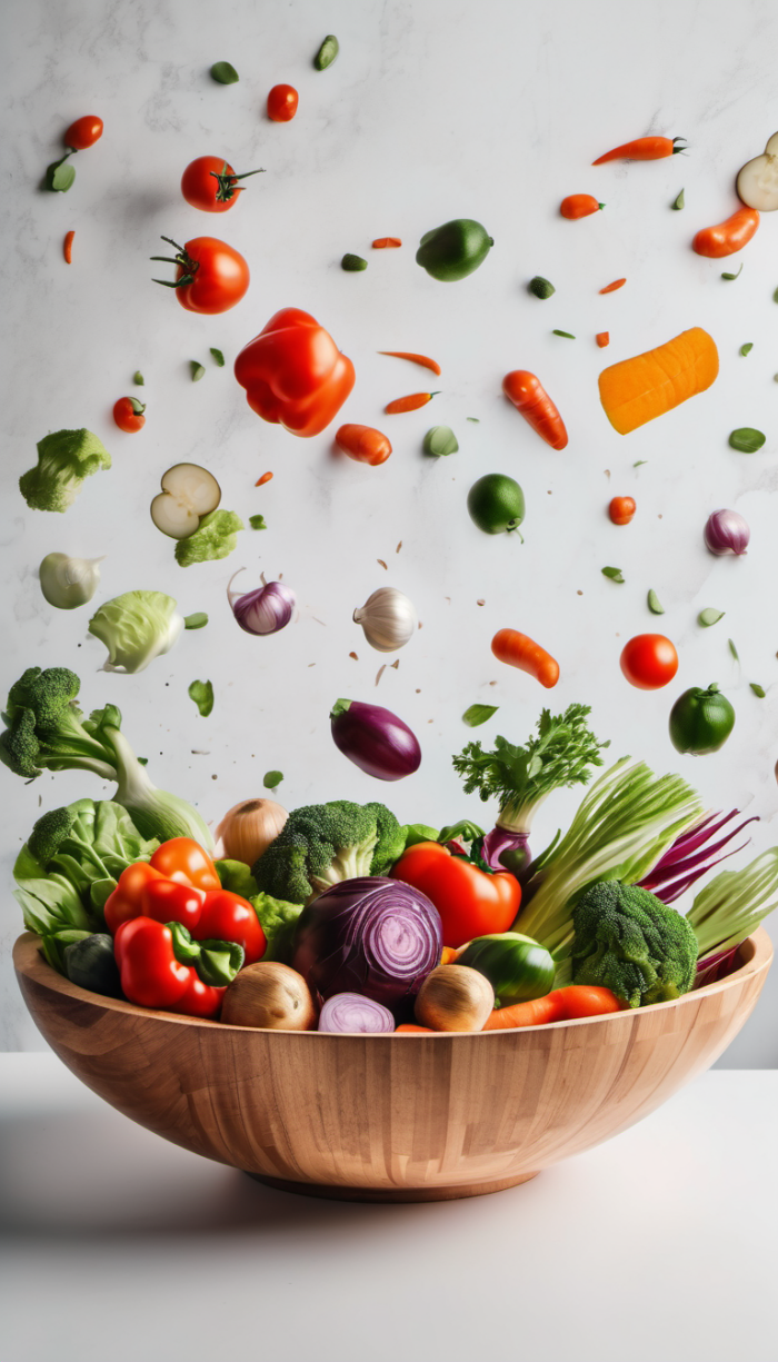 vegetables bursting out of a bowl