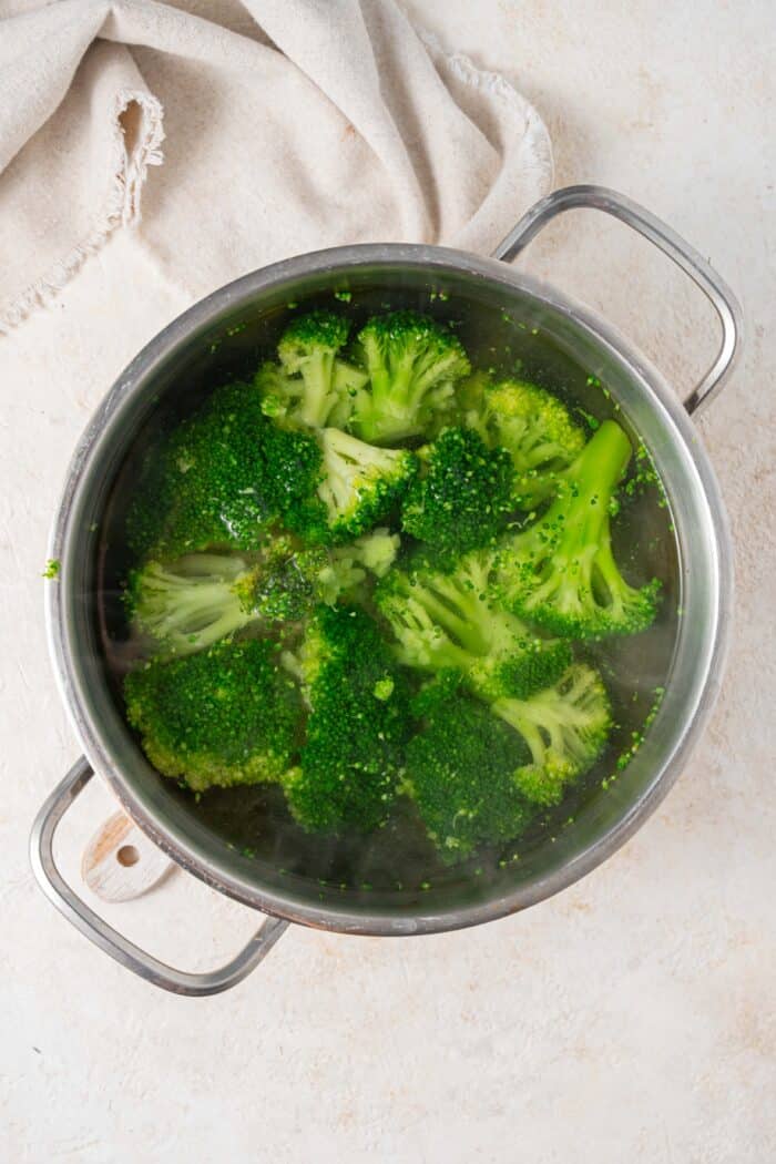 broccoli in water in a pot