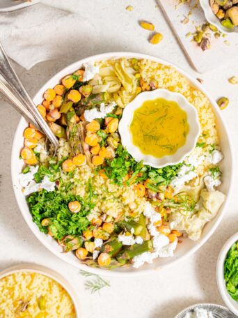 spring pearl couscous salad with asparagus and dill