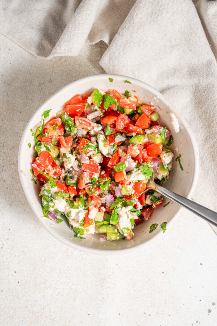 vegan greek inspired salad in a bowl