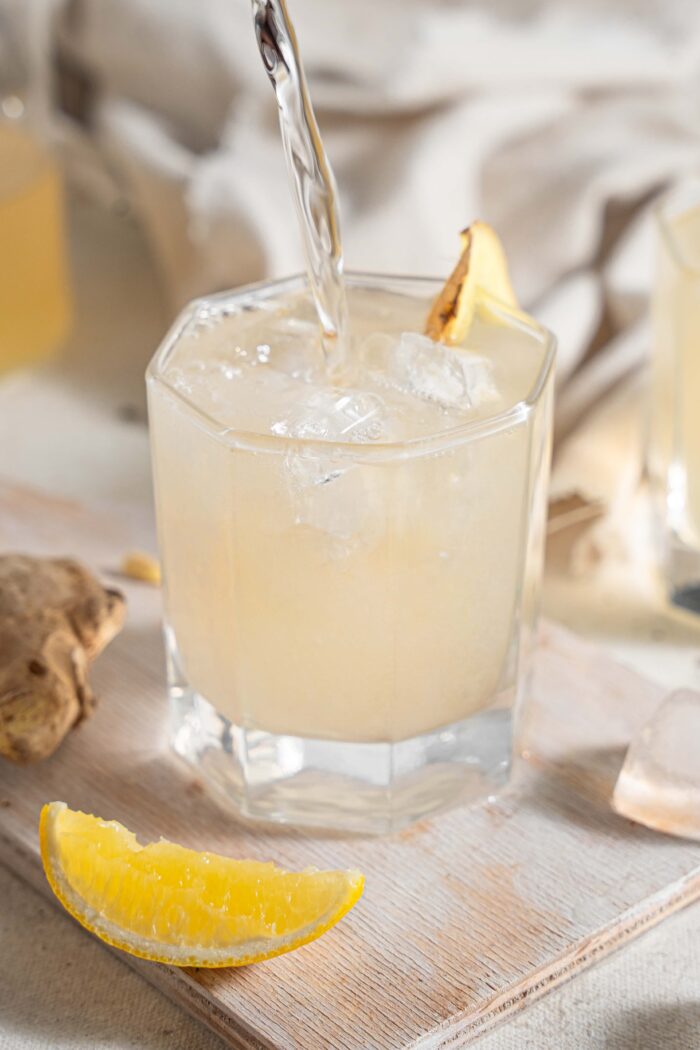 homemade ginger ale recipe served in a short glass