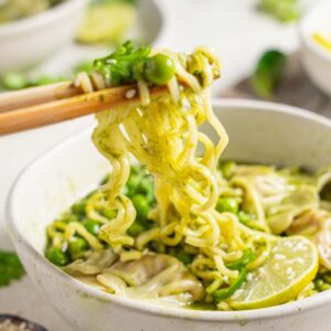 noodles picked up by chopsticks