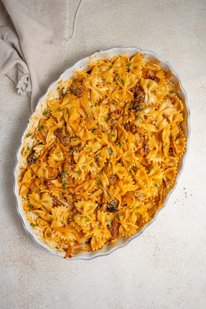 all the ingredients combined in a casserole dish