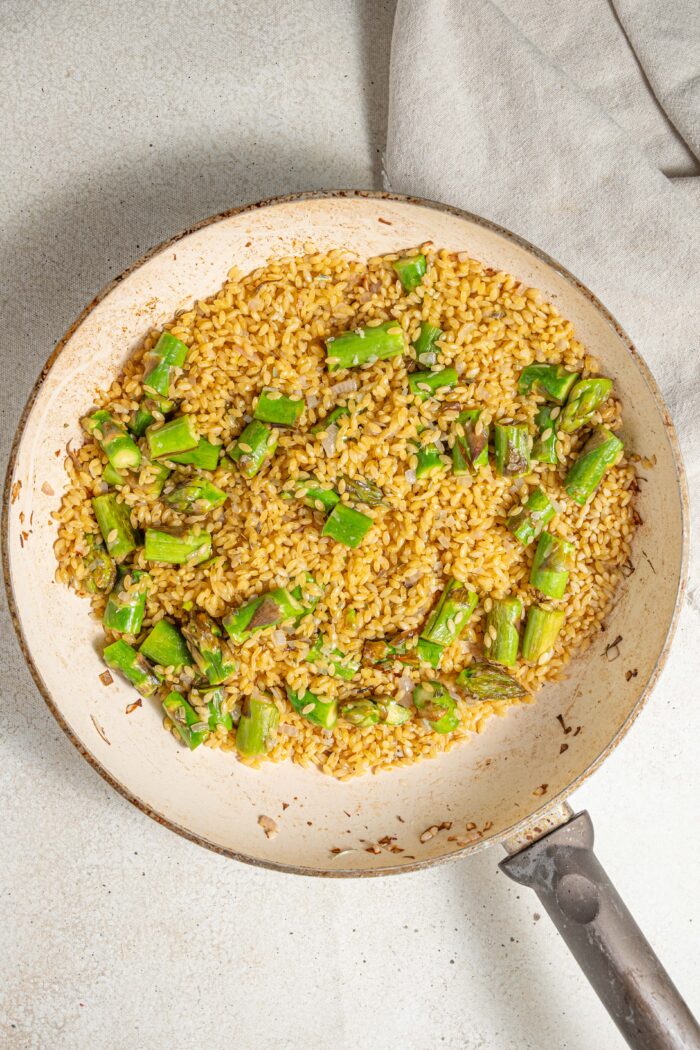 toasted orzo with sauteed vegetables