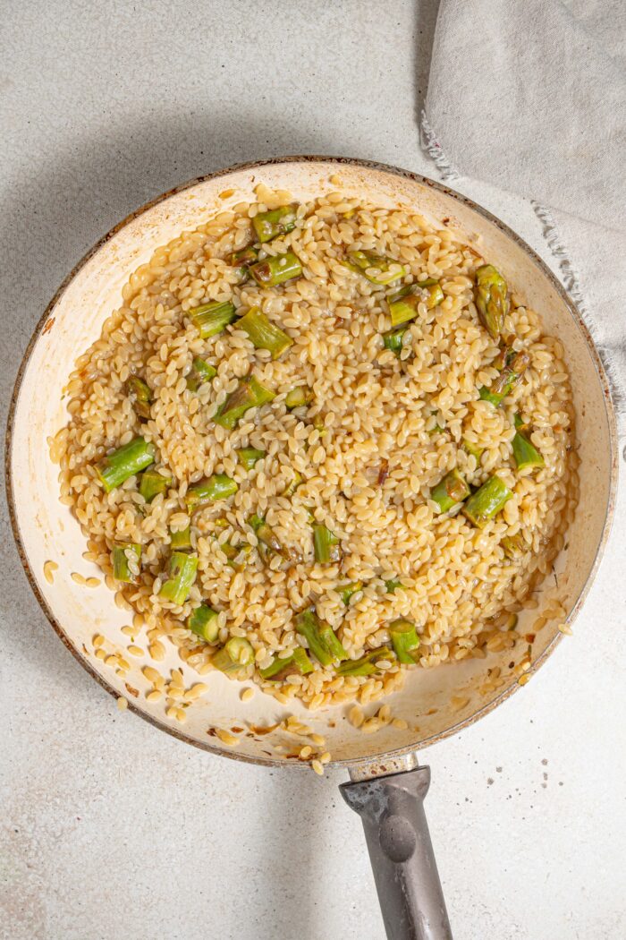 broth added to the one pot creamy lemon orzo dish