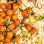 close up of creamy lemon orzo