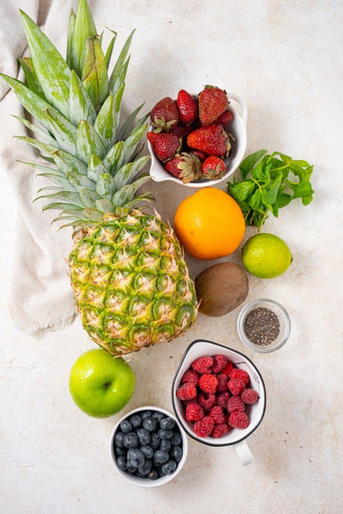 ingredients for a tropical vegan fruit salad