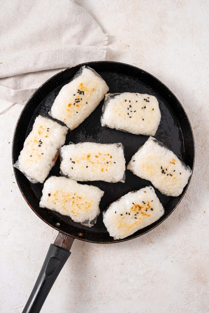 crispy rice paper dumplings in a frying pan