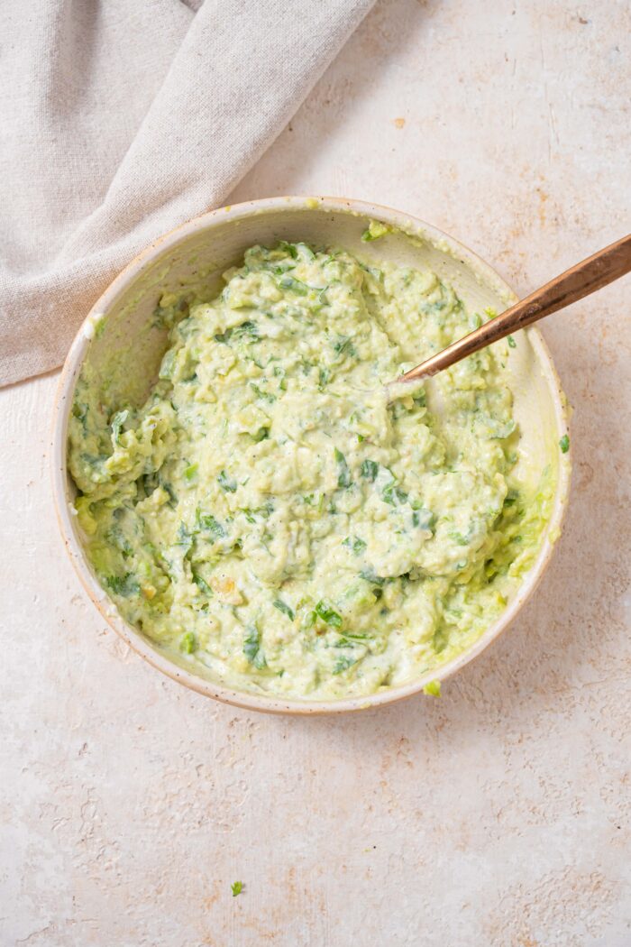 avocado crema mixed up all together