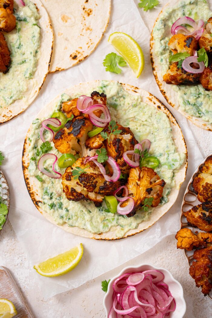 spicy cauliflower tacos title image