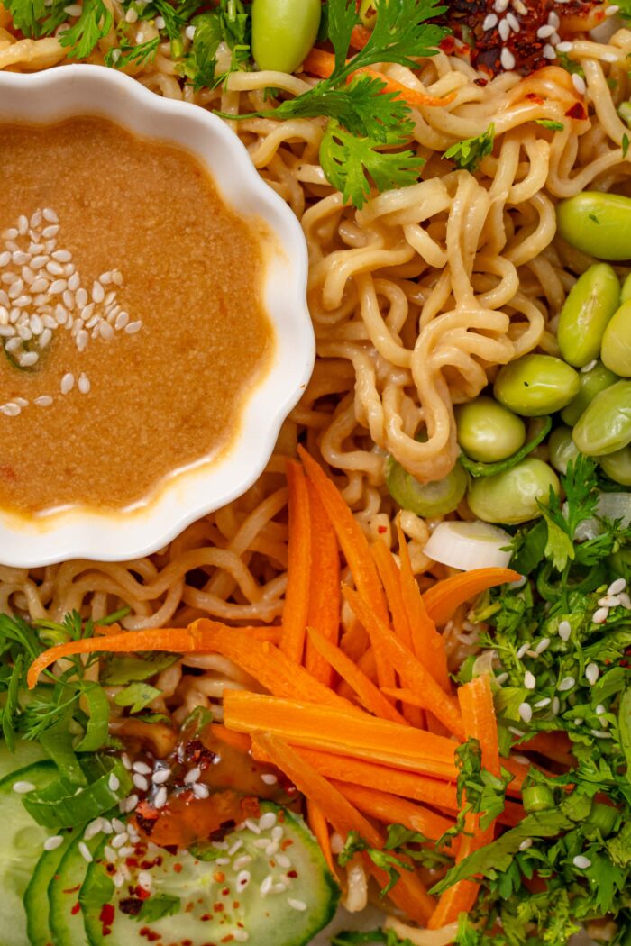 close up of cold sesame noodles