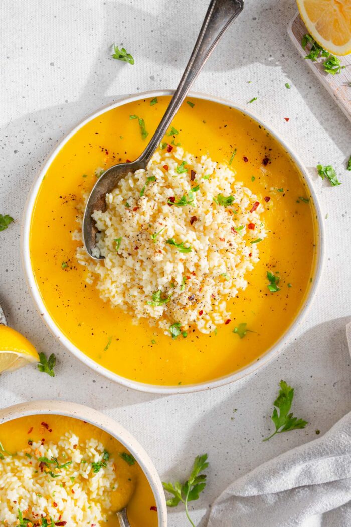 Italian penicillin soup served with pastina, parsley, and black pepper.