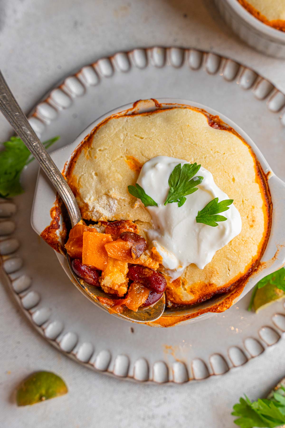 Sweet Potato Black Bean Chili (With Cornbread Crust)