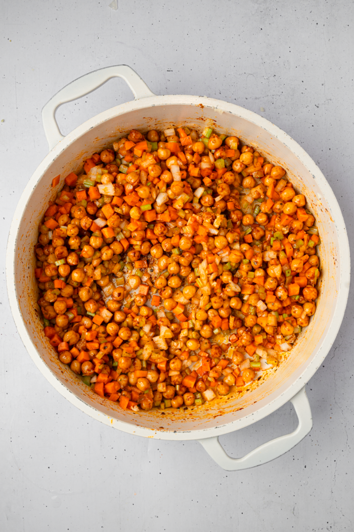 Chickpeas with added carrots and celery.