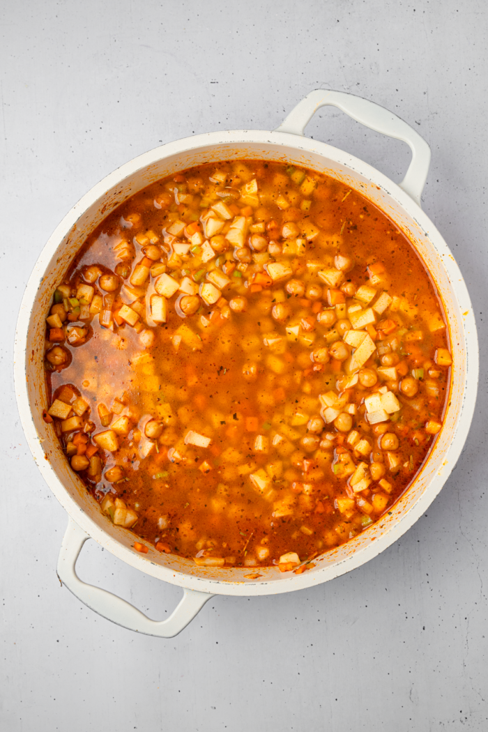 Starting stages of the creamy vegetable soup.