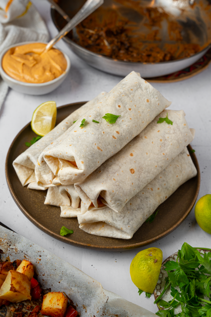 Vegan black bean burritos meal prepped.