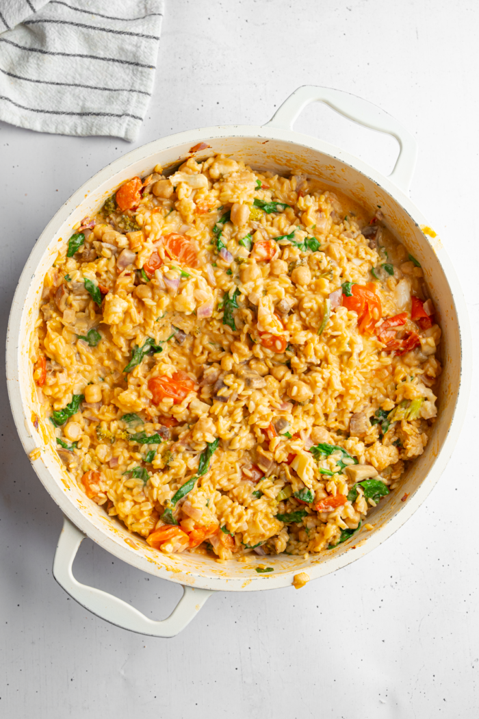 Creamy one-pan orzo casserole from PlantYou Scrappy Cooking.