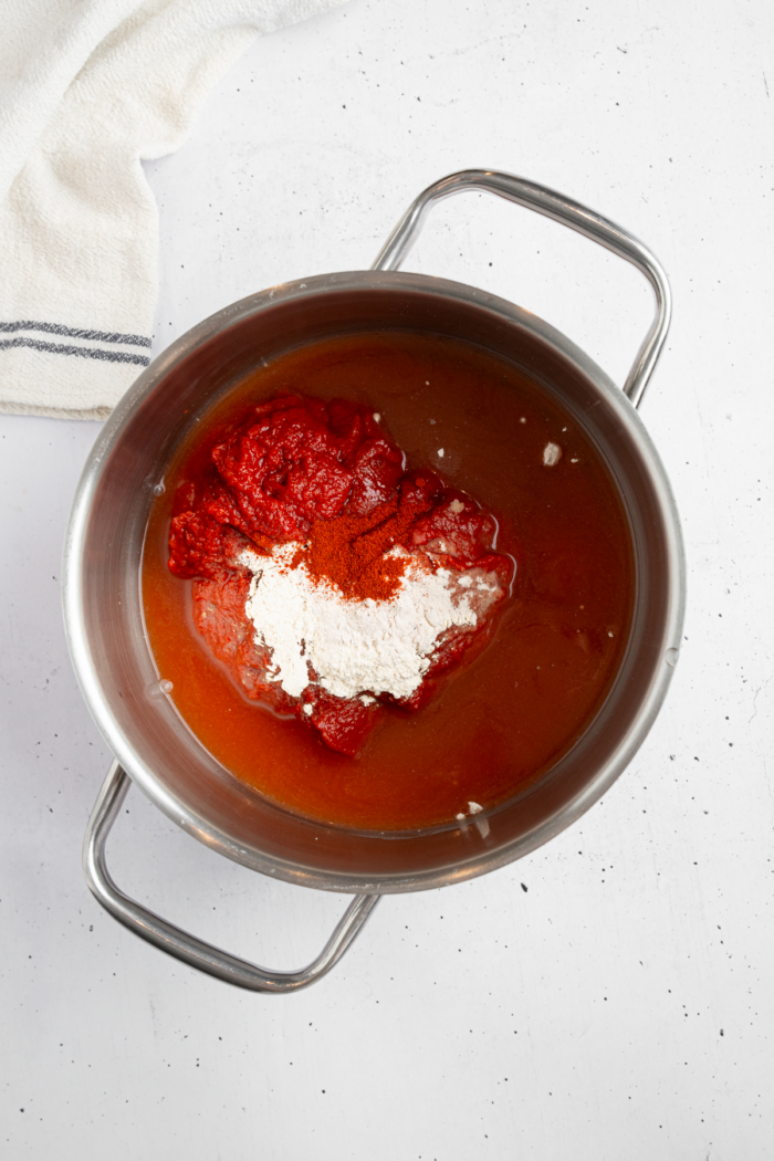 All of the ingredients together in a metal saucepan.