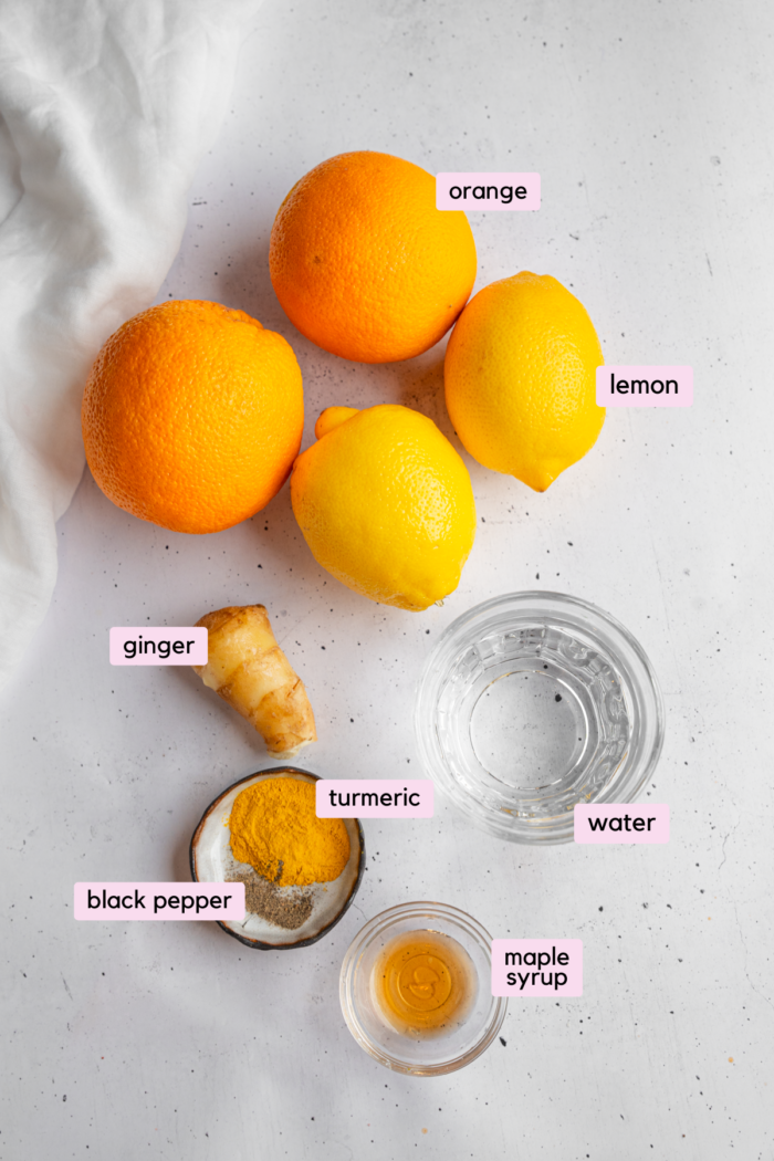 Ingredients for the Starbucks medicine ball recipe laid out and labeled