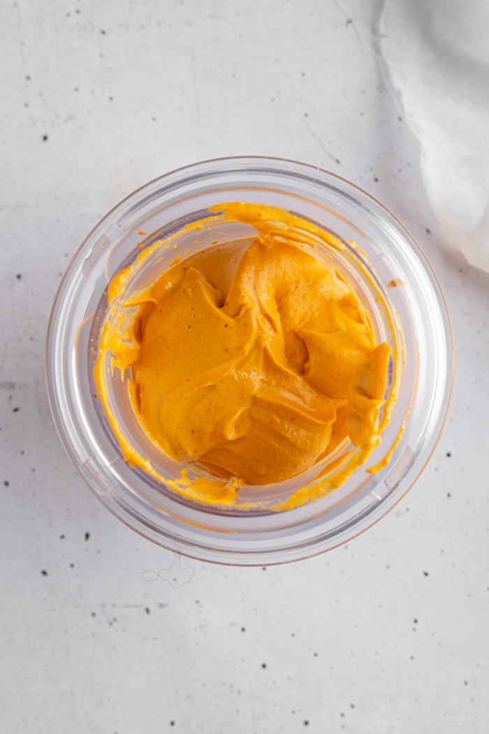Blended vegan chipotle mayo, still in the blender.