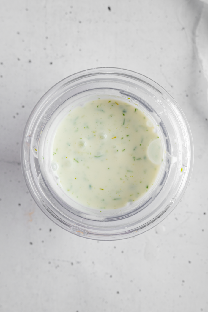 Vegan ranch dressing blended together.