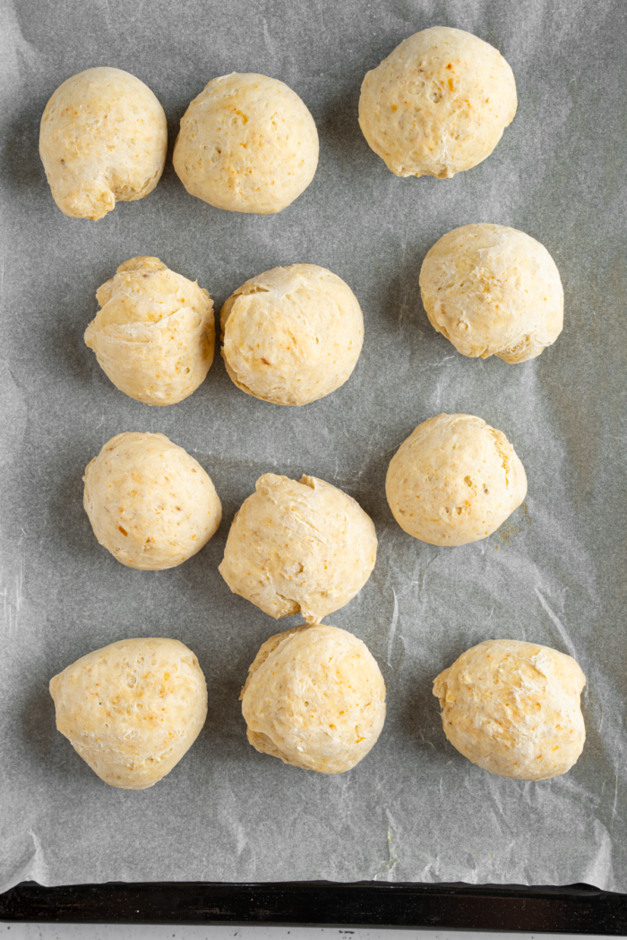 Baked and puffed up banana donut holes.
