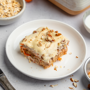 Carrot cake baked oatmeal title image.