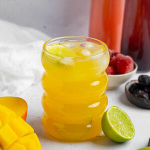 Mango flavored homemade electrolyte drink.