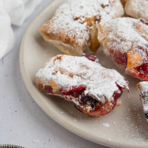 Close up of rice paper sweet dumplings on a plate.