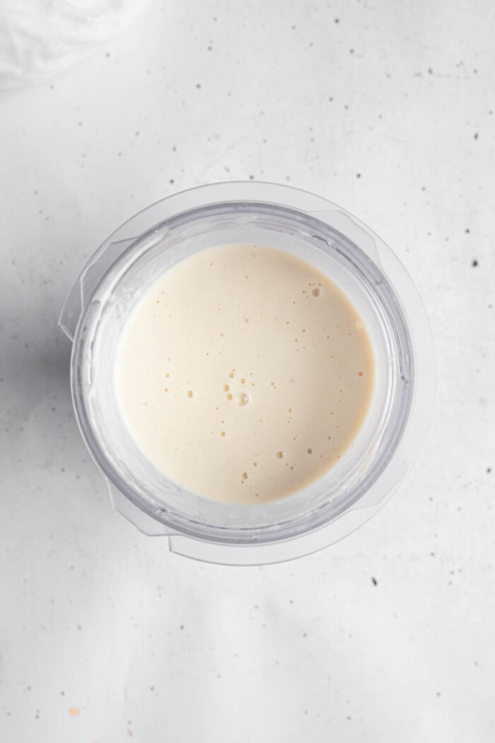 Cashew creamy freshly made in a high speed blender.